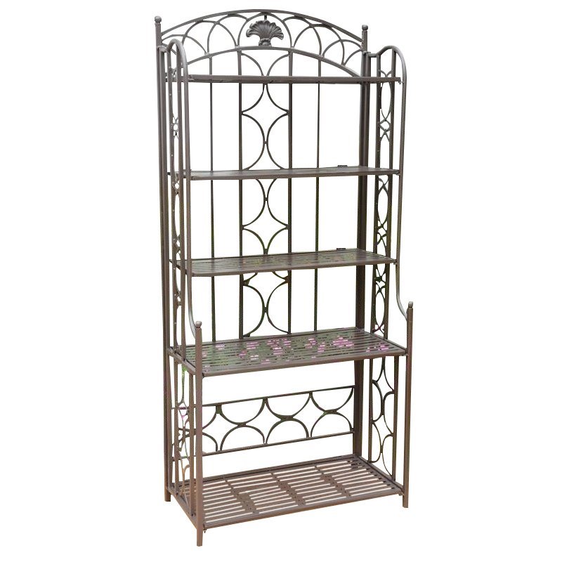 Pemberly Row Iron Bakers Rack in Matte Brown