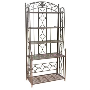 Pemberly Row Iron Bakers Rack in Matte Brown