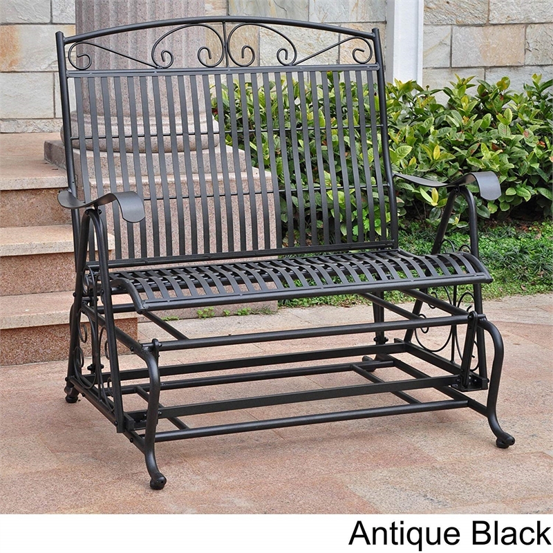 Pemberly Row Iron Patio Glider Loveseat in Bronze