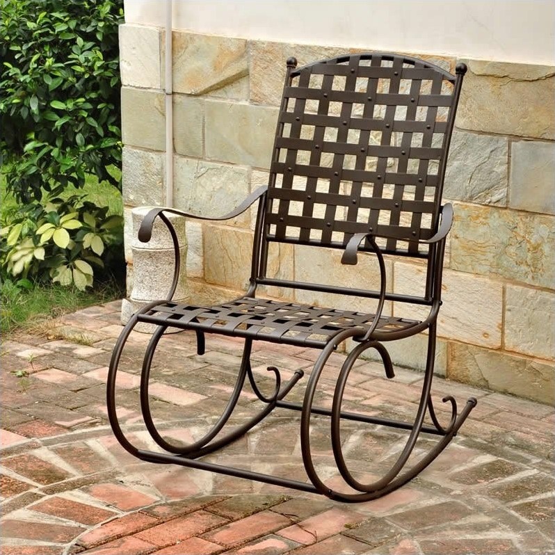 Pemberley Row Iron Brown Patio Rocker High-Back All-Weather 39
