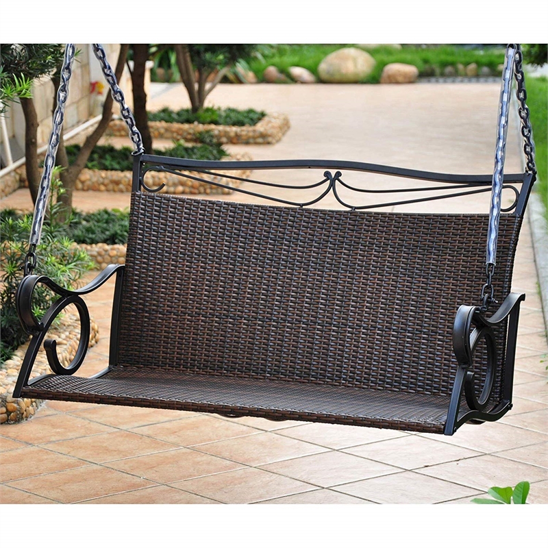 Pemberly Row Patio Loveseat Swing in Antique Brown