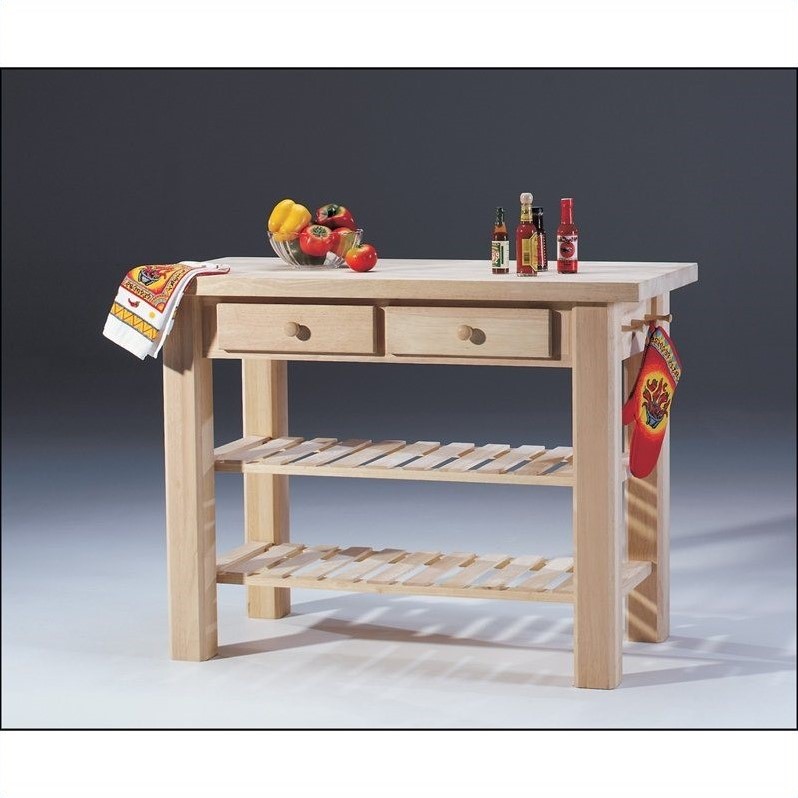 Pemberley Row Parawood Natural Kitchen Island Rectangular Adjustable Shelves