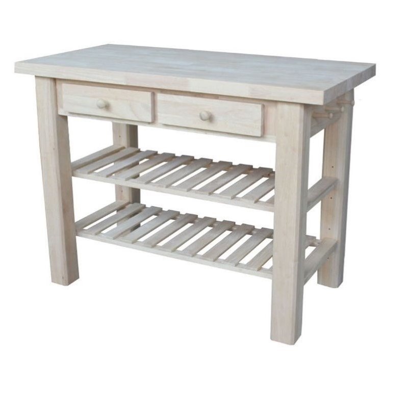 Pemberley Row Parawood Natural Kitchen Island Rectangular Adjustable Shelves