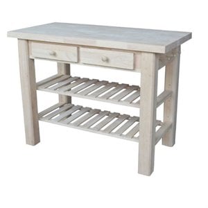Pemberley Row Parawood Natural Kitchen Island Rectangular Adjustable Shelves