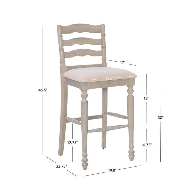 Pemberley Row Upholstered Antique White Bar Stool Rectangular Foam Padded 30