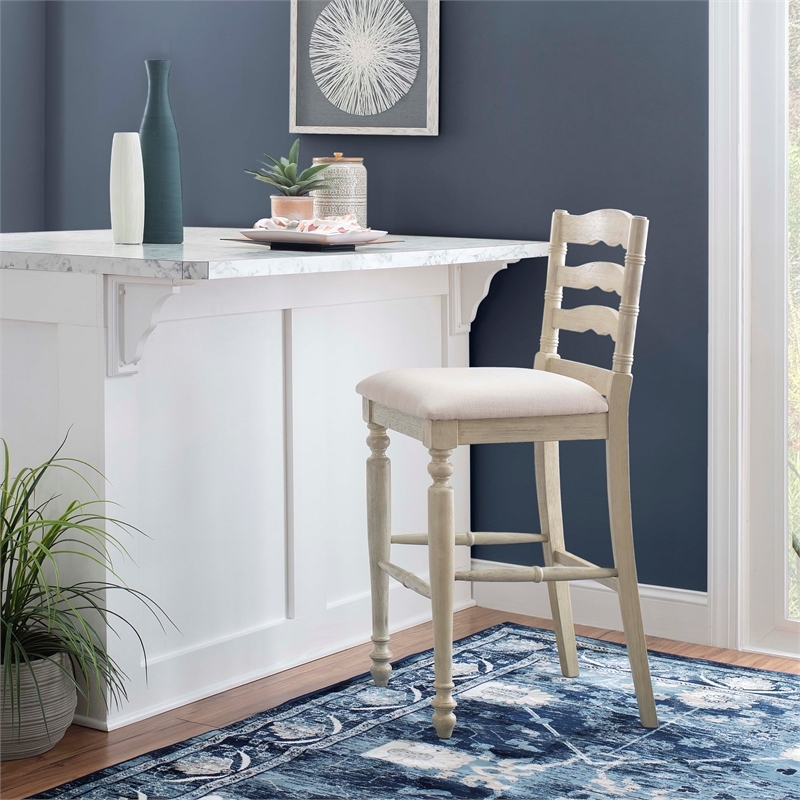 Pemberley Row Upholstered Antique White Bar Stool Rectangular Foam Padded 30