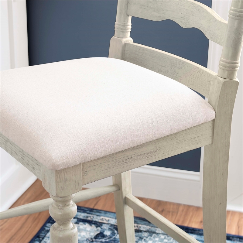 Pemberley Row Upholstered Antique White Bar Stool Rectangular Foam Padded 30