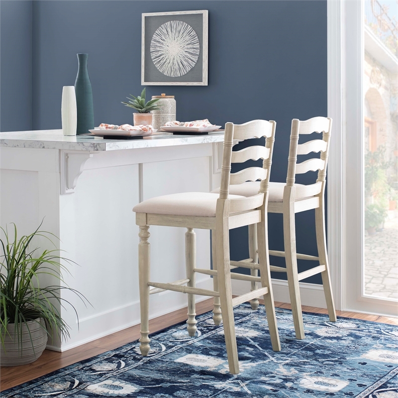 Pemberley Row Upholstered Antique White Bar Stool Rectangular Foam Padded 30
