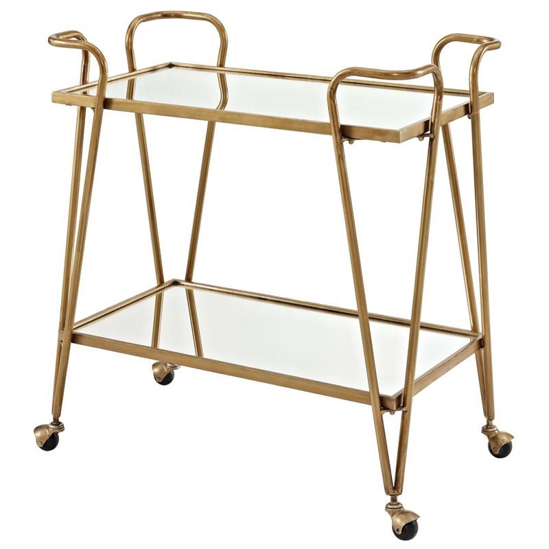 Pemberley Row Iron Gold Bar Cart Rectangular Mirrored 31.75