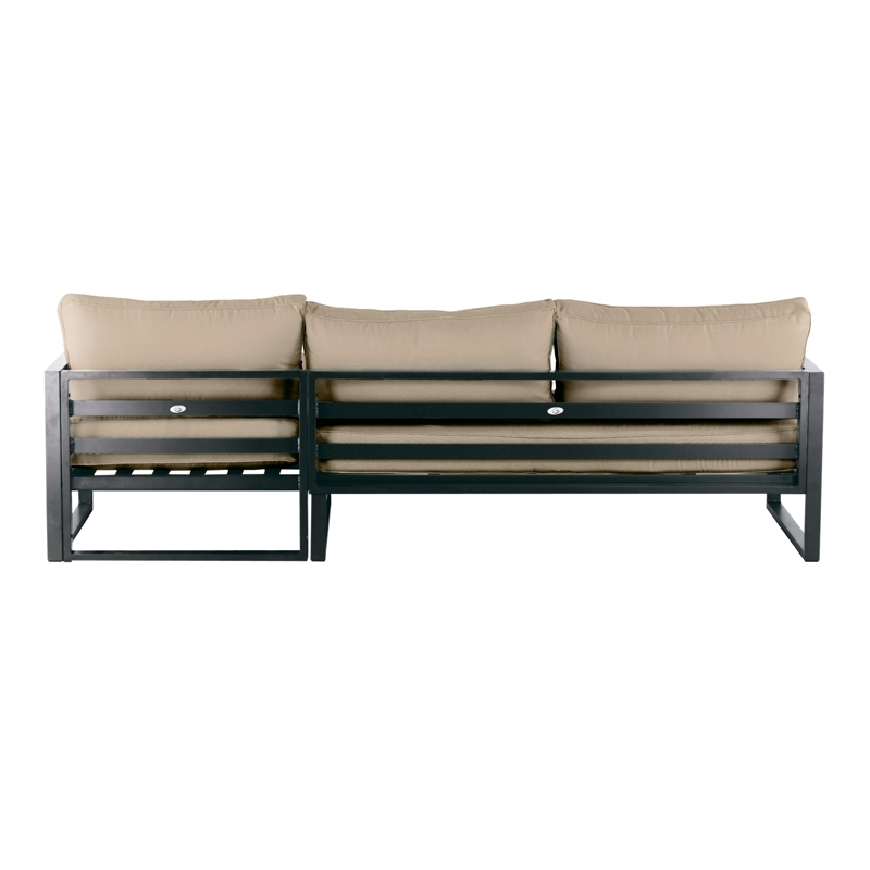 Pemberly Row Olefin Fabric/Metal Aluminum Outdoor Sectional in Beige/Bronze