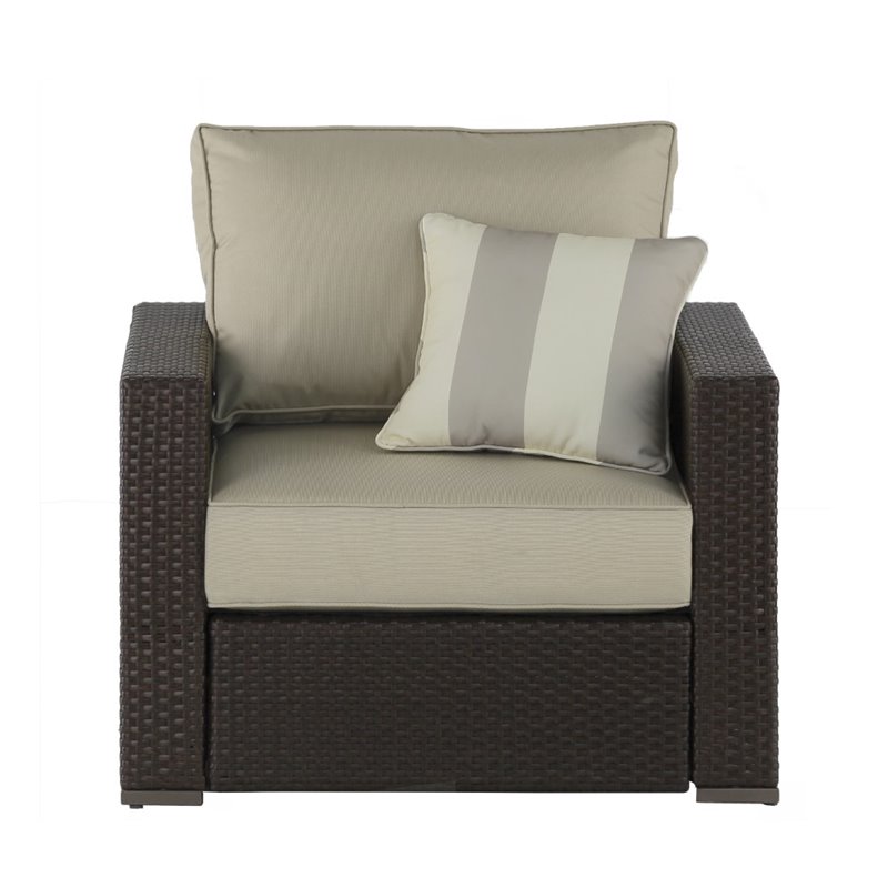 Pemberly Row Wicker Patio Arm Chair in Brown