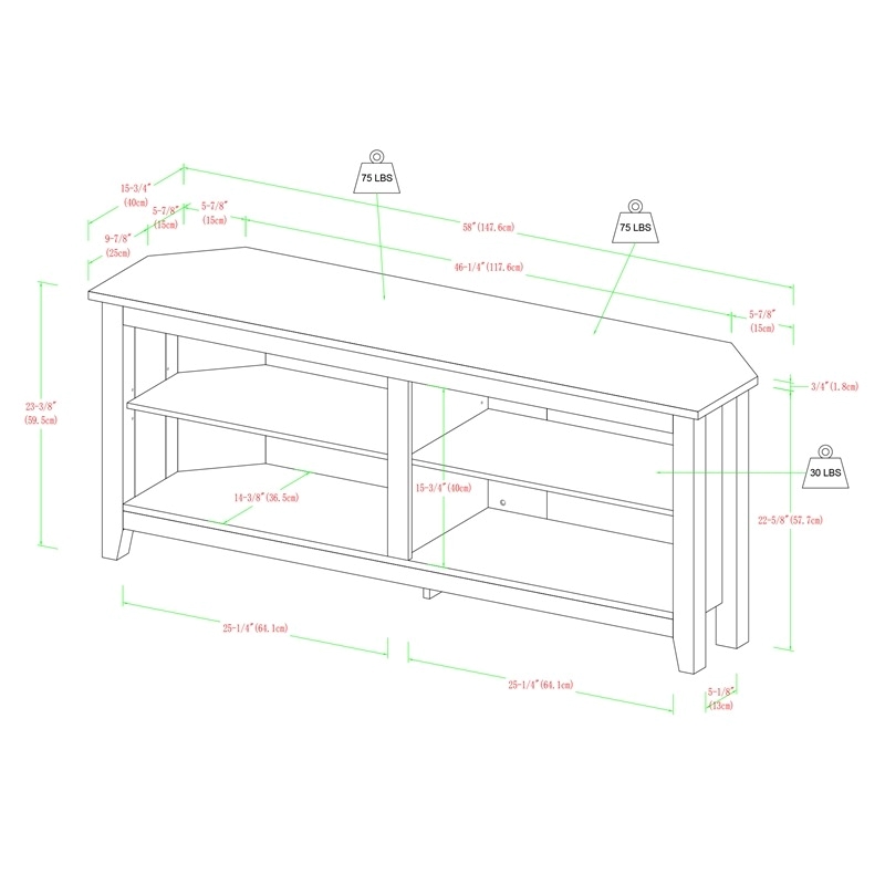Pemberly Row Modern Wood Corner TV Stand for TVs up to 58