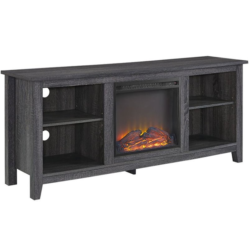 Pemberley Row MDF Charcoal Gray TV Stand Rectangular Electric Fireplace 58