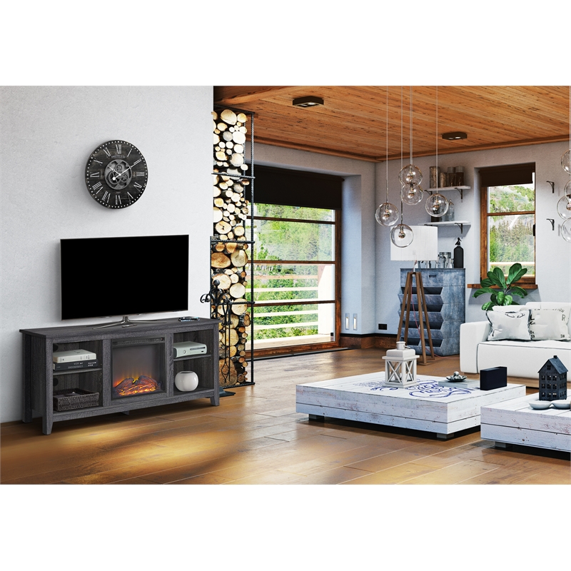 Pemberley Row MDF Charcoal Gray TV Stand Rectangular Electric Fireplace 58