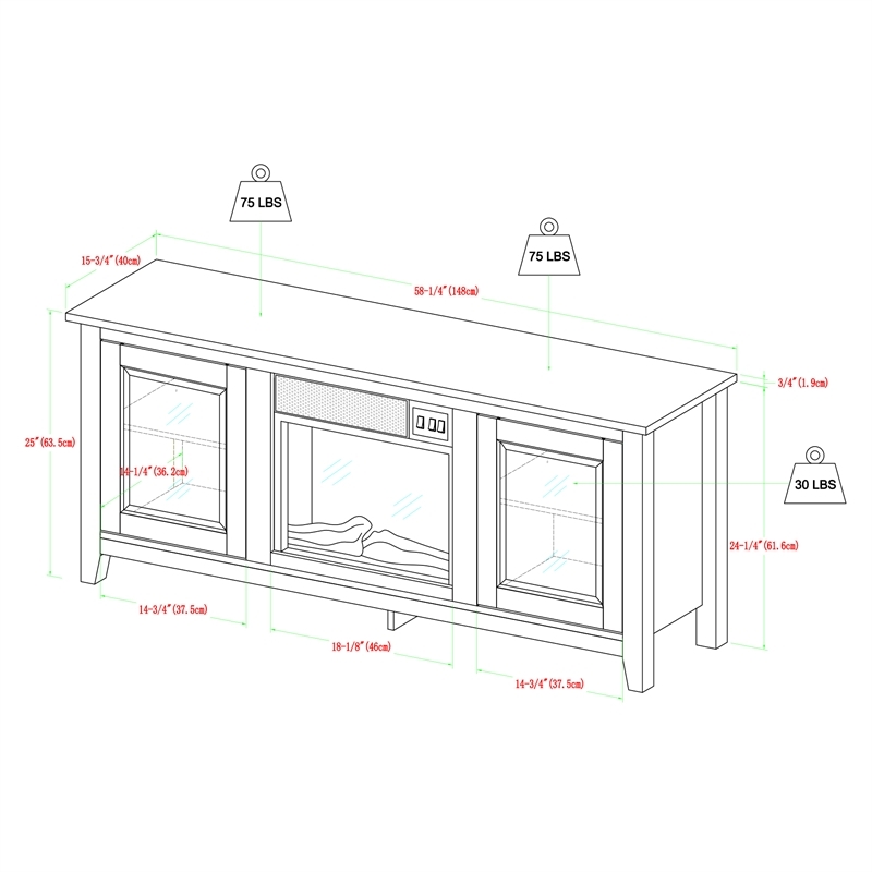 Pemberly Row Modern Wood Fireplace TV Stand for TVs up to 58