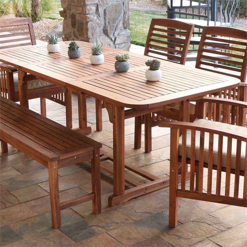 Pemberly Row Acacia Wood Patio Dining Table in Brown