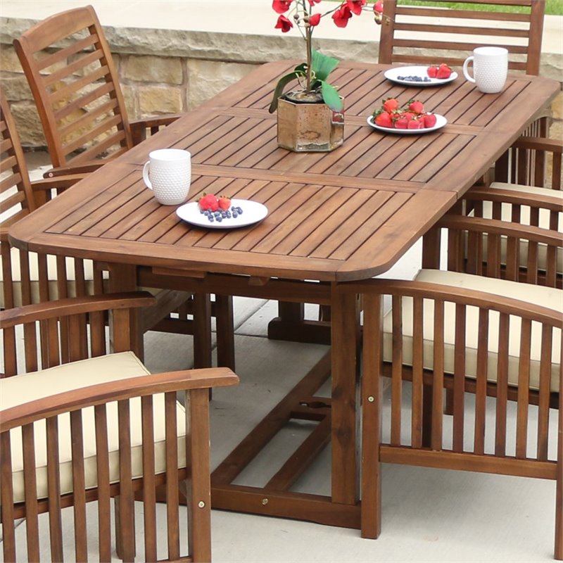 Pemberly Row Acacia Wood Patio Dining Table in Dark Brown