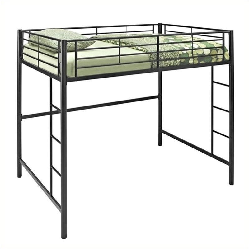 Pemberly Row Modern Steel Metal Full over Loft Bunk Bed in Black