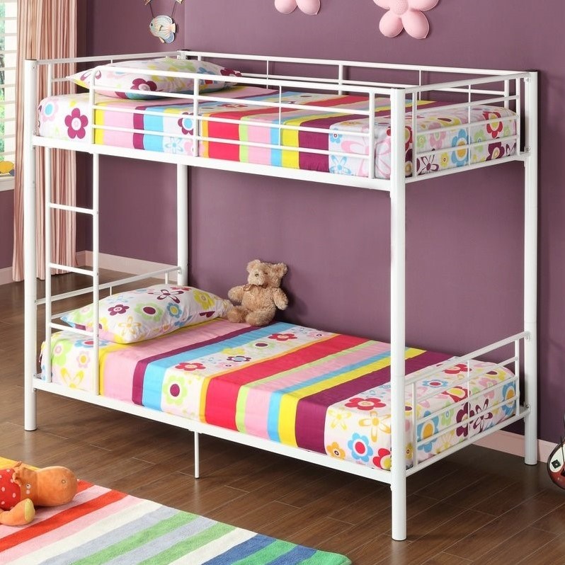 Pemberley Row Steel White Bunk Bed Twin Over Twin Rectangular Space-Saving 79
