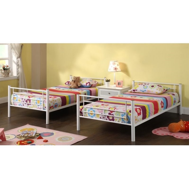 Pemberley Row Steel White Bunk Bed Twin Over Twin Rectangular Space-Saving 79