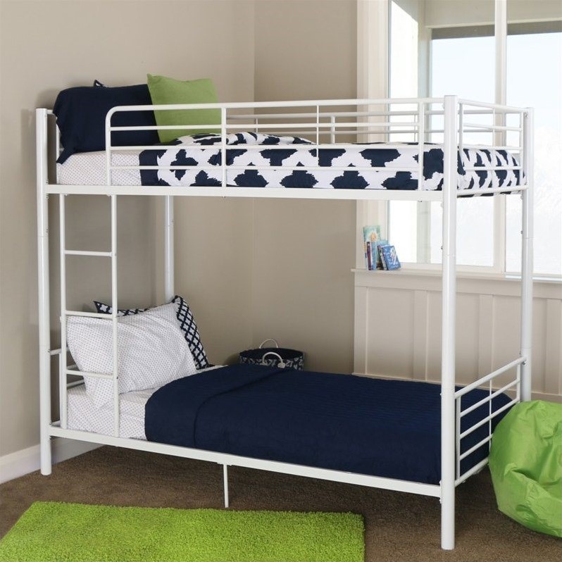 Pemberley Row Steel White Bunk Bed Twin Over Twin Rectangular Space-Saving 79