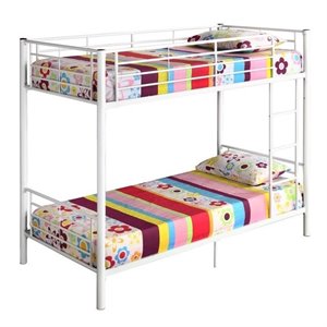 Pemberley Row Steel White Bunk Bed Twin Over Twin Rectangular Space-Saving 79&quot Unassembled