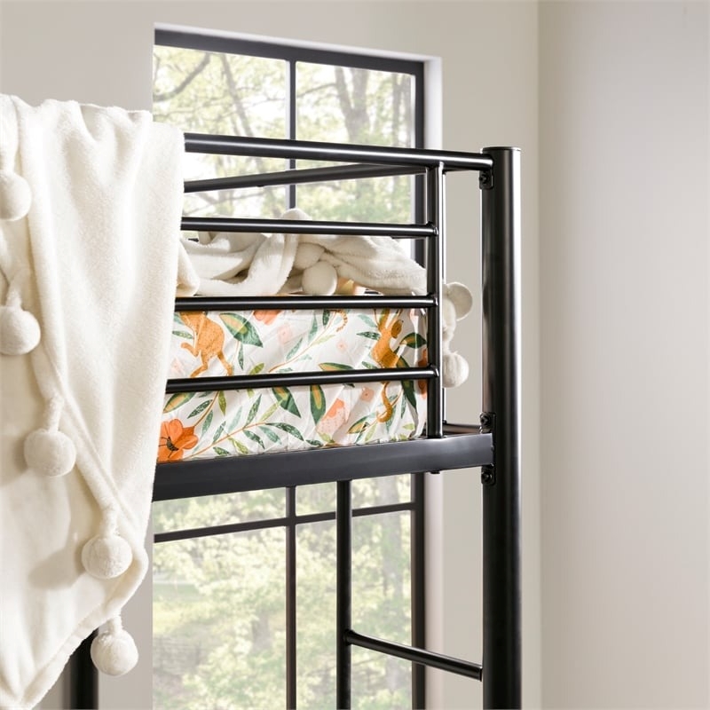 Pemberly Row Modern Steel Metal Twin Size Loft Bunk Bed in Black