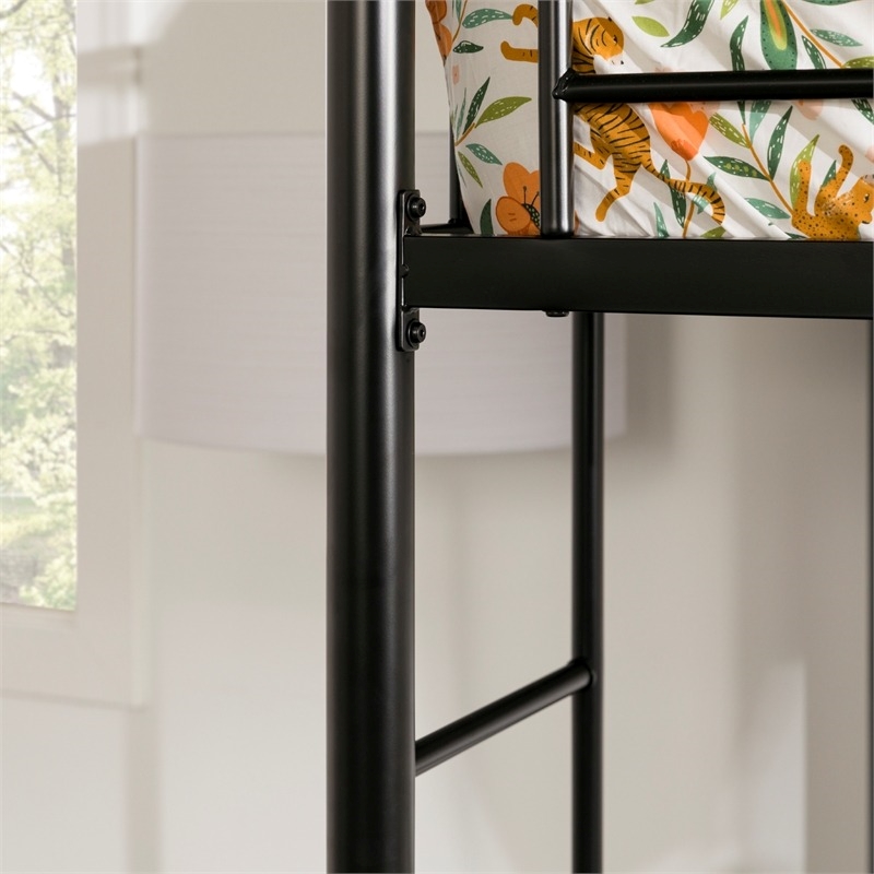 Pemberly Row Modern Steel Metal Twin Size Loft Bunk Bed in Black