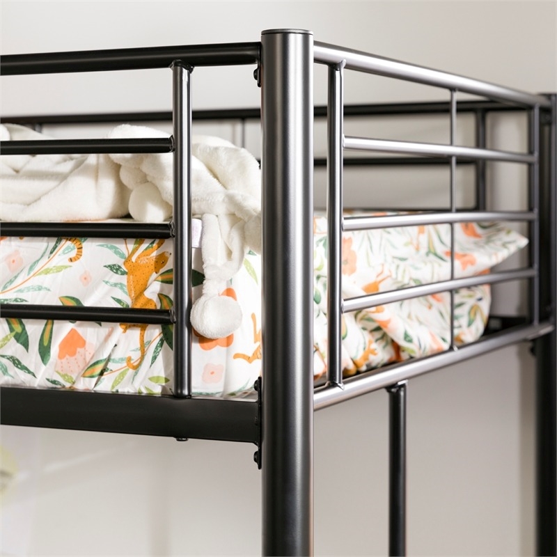 Pemberly Row Modern Steel Metal Twin Size Loft Bunk Bed in Black