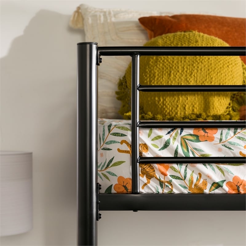 Pemberly Row Modern Steel Metal Twin Size Loft Bunk Bed in Black
