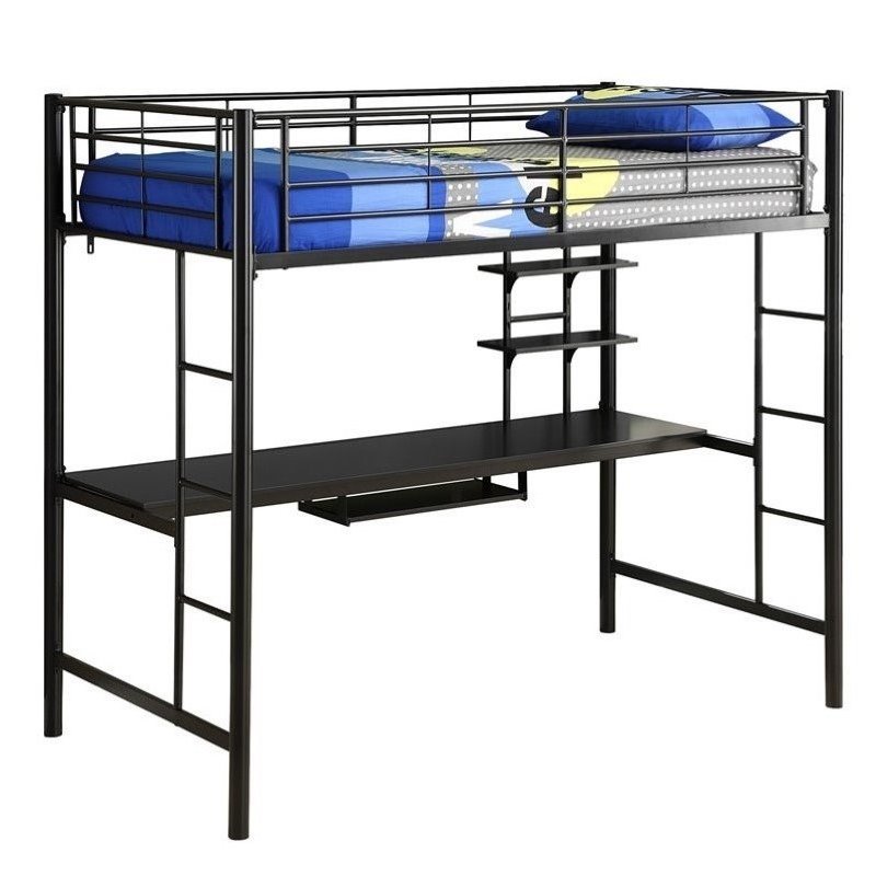 Pemberly Row Metal Twin Workstation Loft Bunk Bed in Black