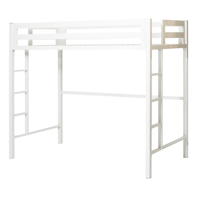 Pemberly Row Transitional Steel Metal Twin Loft Bed in White