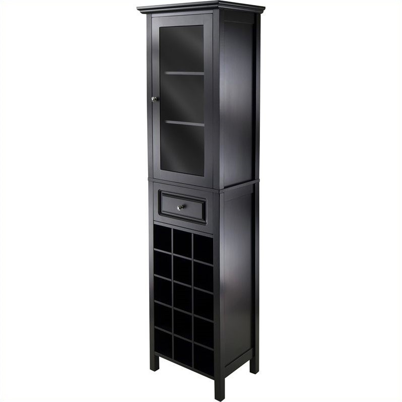 Pemberly Row Transitional Composite Wood/Glass Wine Rack in Black