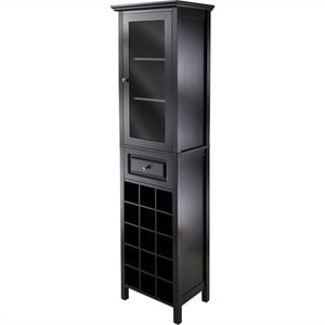 Pemberly Row Transitional Composite Wood/Glass Wine Rack in Black