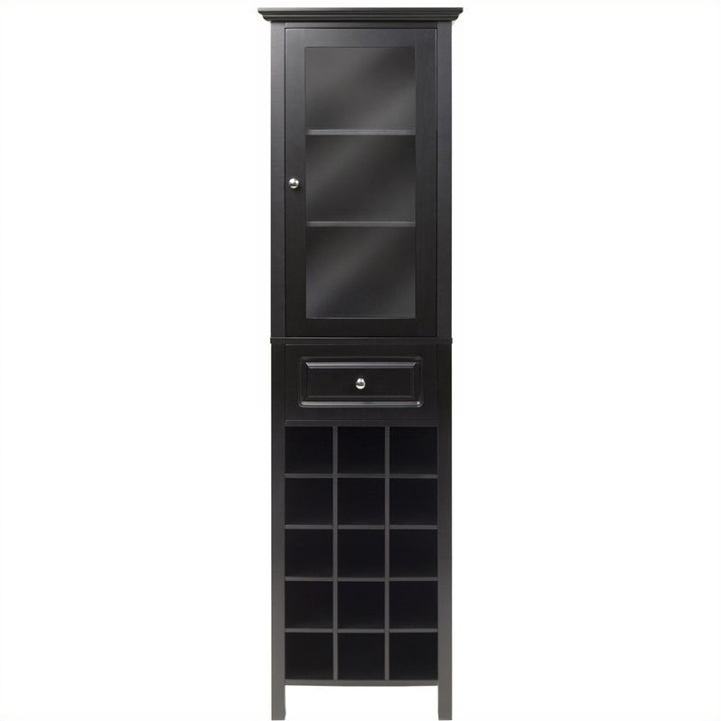 Pemberly Row Transitional Composite Wood/Glass Wine Rack in Black