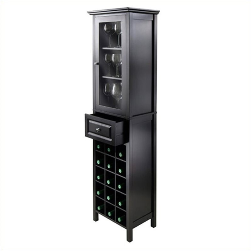 Pemberly Row Transitional Composite Wood/Glass Wine Rack in Black