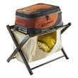 Pemberly Row Transitional Solid Wood/Fabric Luggage Rack with Basket in Espresso