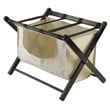 Pemberly Row Transitional Solid Wood/Fabric Luggage Rack with Basket in Espresso