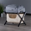 Pemberly Row Transitional Solid Wood/Fabric Luggage Rack with Basket in Espresso