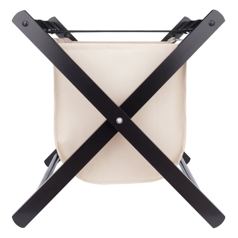 Pemberly Row Transitional Solid Wood/Fabric Luggage Rack with Basket in Espresso