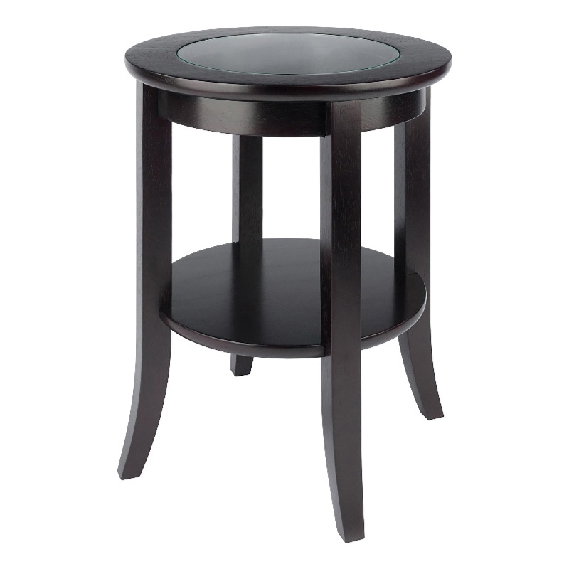 Pemberley Row Solid Wood Espresso End Table Circular Glass Top 22.56
