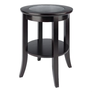 Pemberley Row Solid Wood Espresso End Table Circular Glass Top 22.56&quot Unassembled