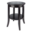 Pemberley Row Solid Wood Espresso End Table Circular Glass Top 22.56