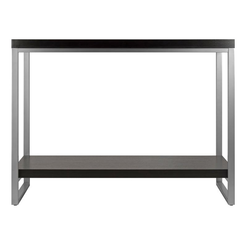Pemberly Row Modern Wood Console Table Enamel Tube in Espresso