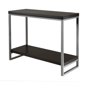 Pemberly Row Modern Wood Console Table Enamel Tube in Espresso