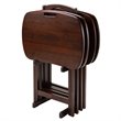 Pemberly Row 5-Piece Transitional Solid Wood Snack Table Set in Walnut