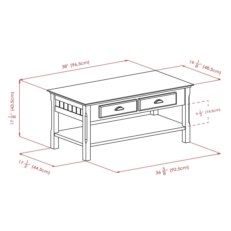 Pemberly Row 2-Drawer Transitional Solid Wood Coffee Table in Black