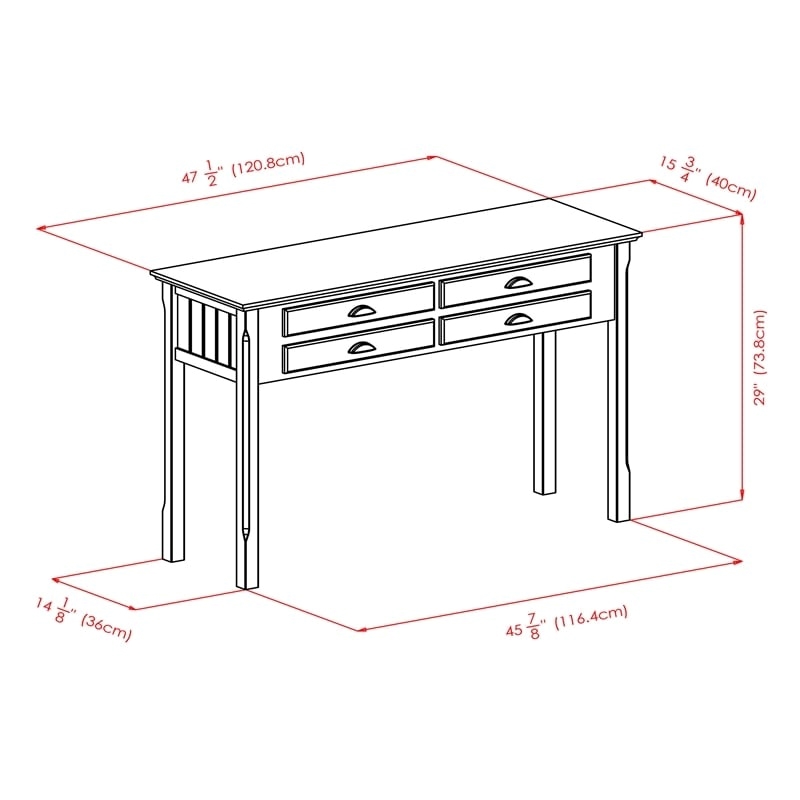 Pemberly Row 4-Drawer Transitional Solid Wood Console Table in Black
