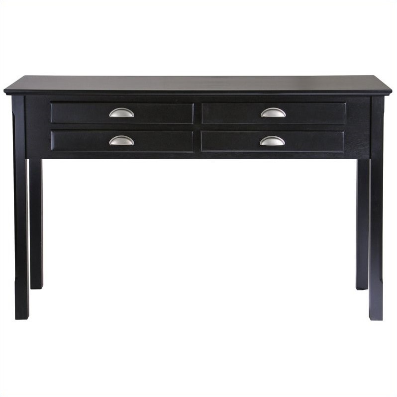 Pemberly Row 4-Drawer Transitional Solid Wood Console Table in Black