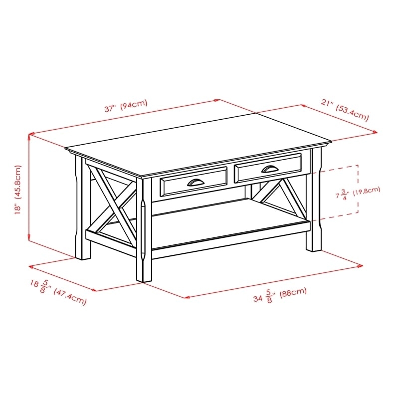 Pemberly Row Contemporary Solid Wood Coffee Table with 2 Drawers in Cappuccino